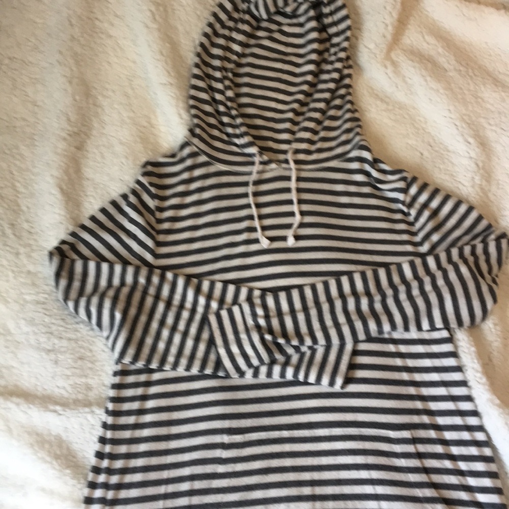 Charcoal gray and cream striped hoodie
